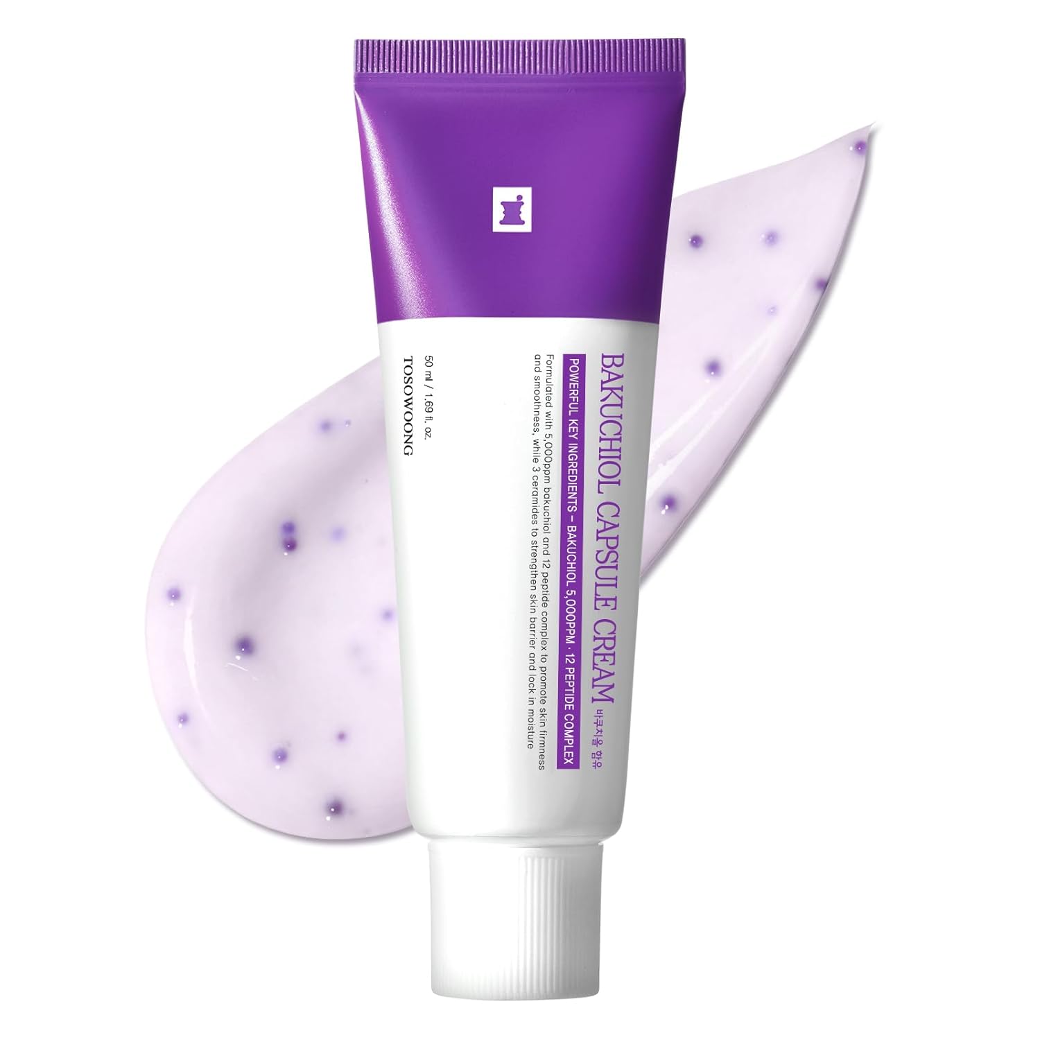 TOSOWOONG Bakuchiol Capsule Cream, High Purity Bakuchiol 5,000ppm, Retinol Alternative Wrinkle Care, Firming Anti Aging Moisturizer, 12 Peptides, 3 Ceramides, Korean Skincare, 50ml / 1.69 fl. oz.