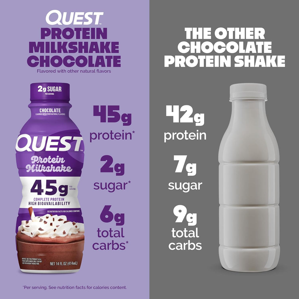 Quest Nutrition Chocolate Protein Shake,45g Protein,2g Sugar,4g Net Carbs,Ready to Drink,Gluten Free,(Pack of 24)