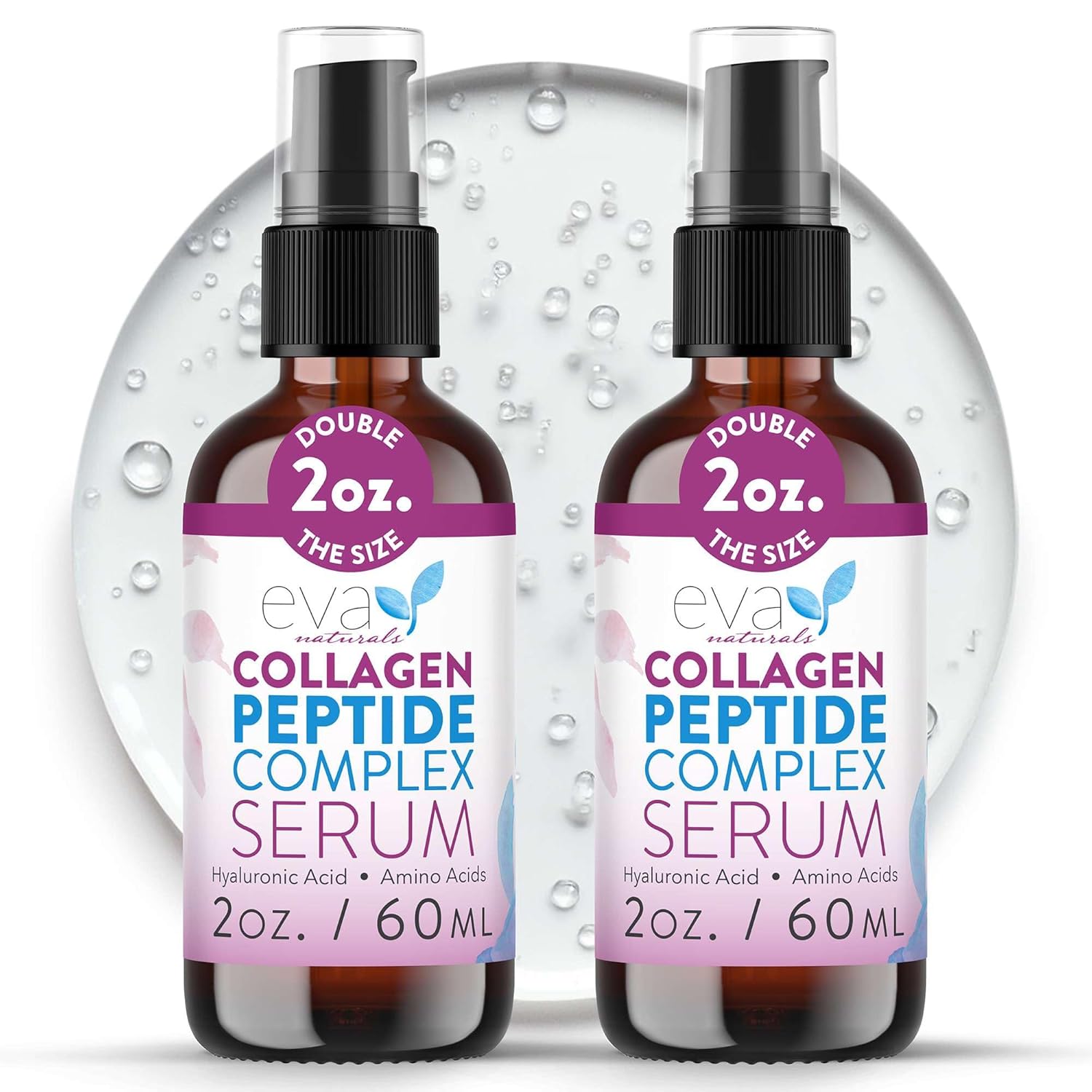 Eva Naturals Multi Peptide Face Serum – Anti Aging Collagen Peptides for Plump & Firm Skin Elasticity, Wrinkle & Fine Line Renewal, Fragrance Free Firming Facial Skincare - 2 oz 2 Pack