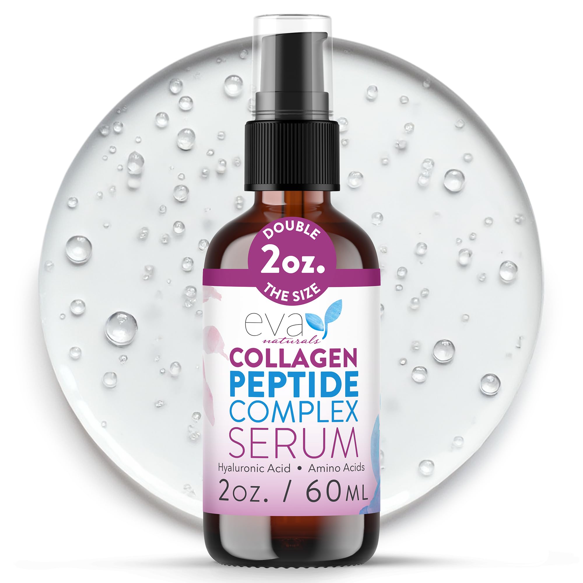 Eva Naturals Multi Peptide Face Serum – Anti Aging Collagen Peptides for Plump & Firm Skin Elasticity, Wrinkle & Fine Line Renewal, Fragrance Free Firming Facial Skincare - 2 oz 2 Pack